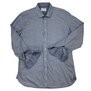 Ted Baker Button Front Dress Shirt 16.5 Blue Slim Fit